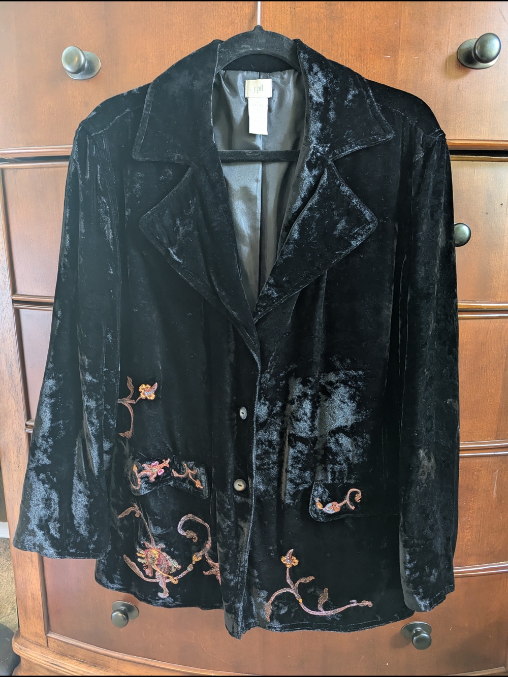 J. Jill Black Velvet Floral Embroidered Lined Blazer